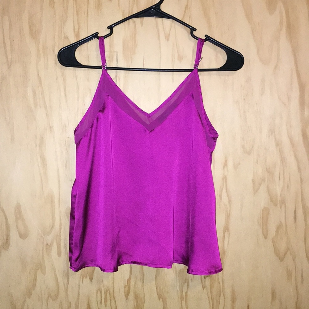 Magenta lace and silk tank top